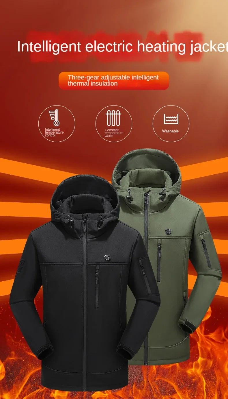 USB Heat Charge Coat New Soft Shell Cotton Coat Men's Waterproof Coat Windproof, Warm and Heaty Cotton Coat