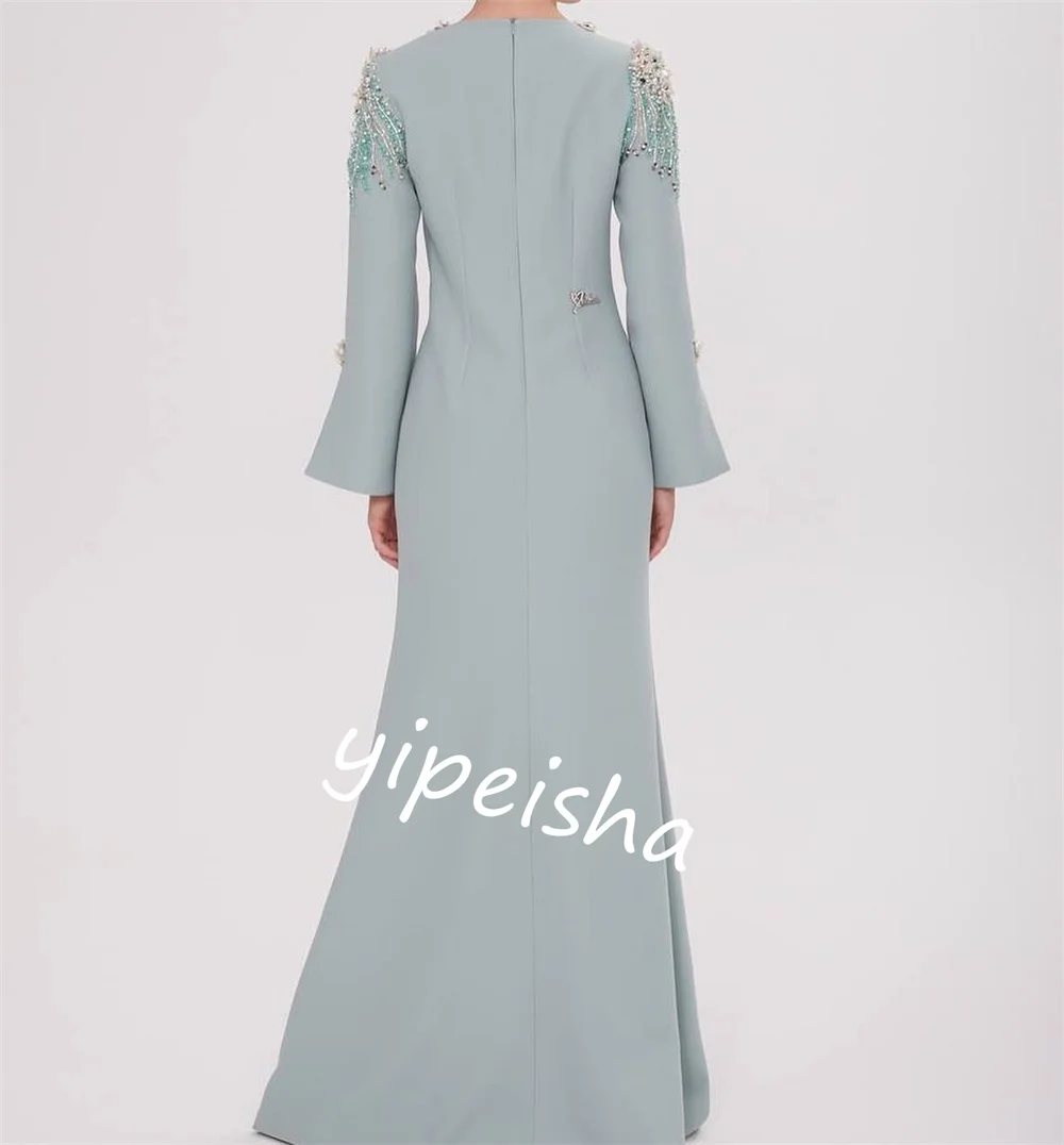 Evening    Prom Jersey Beading Formal A-line V-neck Bespoke Occasion Gown Long Es Saudi Arabia