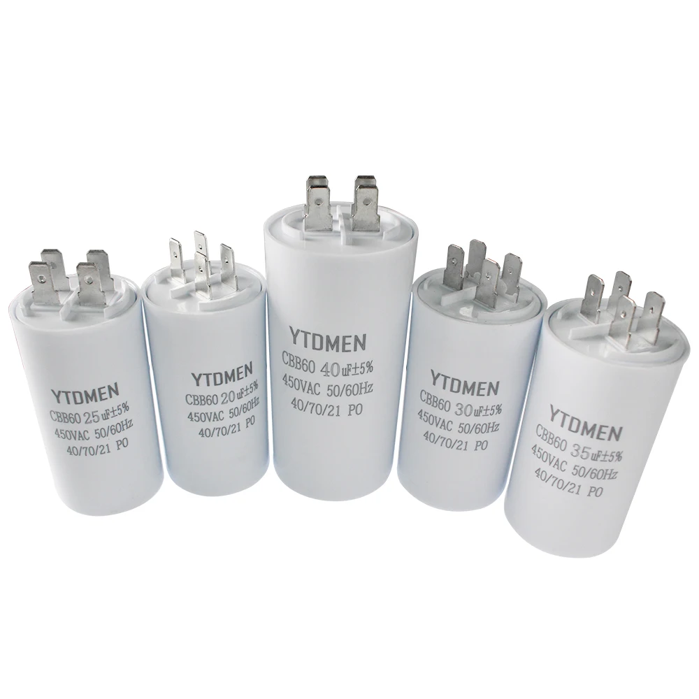 CBB60 450VAC 4-60 فائق التوهج مكثف 4Pin مزدوج إدراج الكهربائية استبدال بدء تشغيل مكثف لمحرك مضخة مكيف الهواء 50/60 هرتز