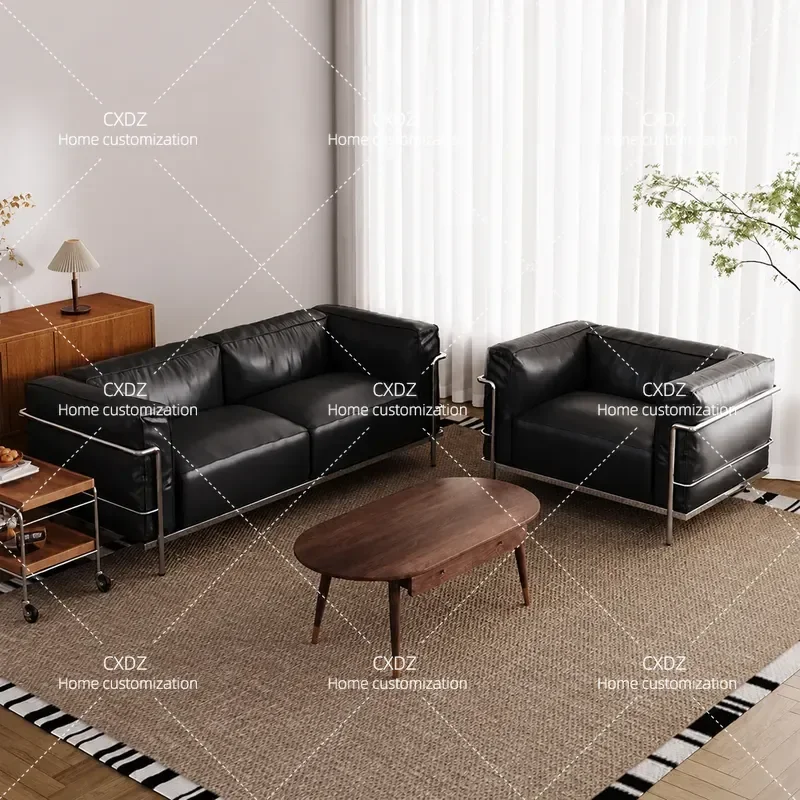 Minimalist Tofu Block Sofa Modern Leather Straight Row Couch for Living Room Small Apartment Simple Design 2025 New Arrival
