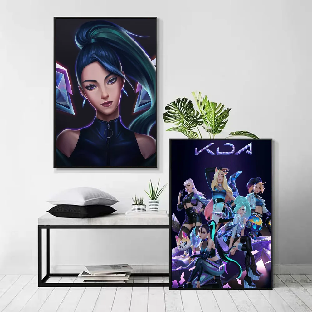 1pc LOL-KDA Kaisa Ahri Akali Poster Self-adhesive Art Waterproof Paper Sticker Coffee House Bar Room Wall Decor