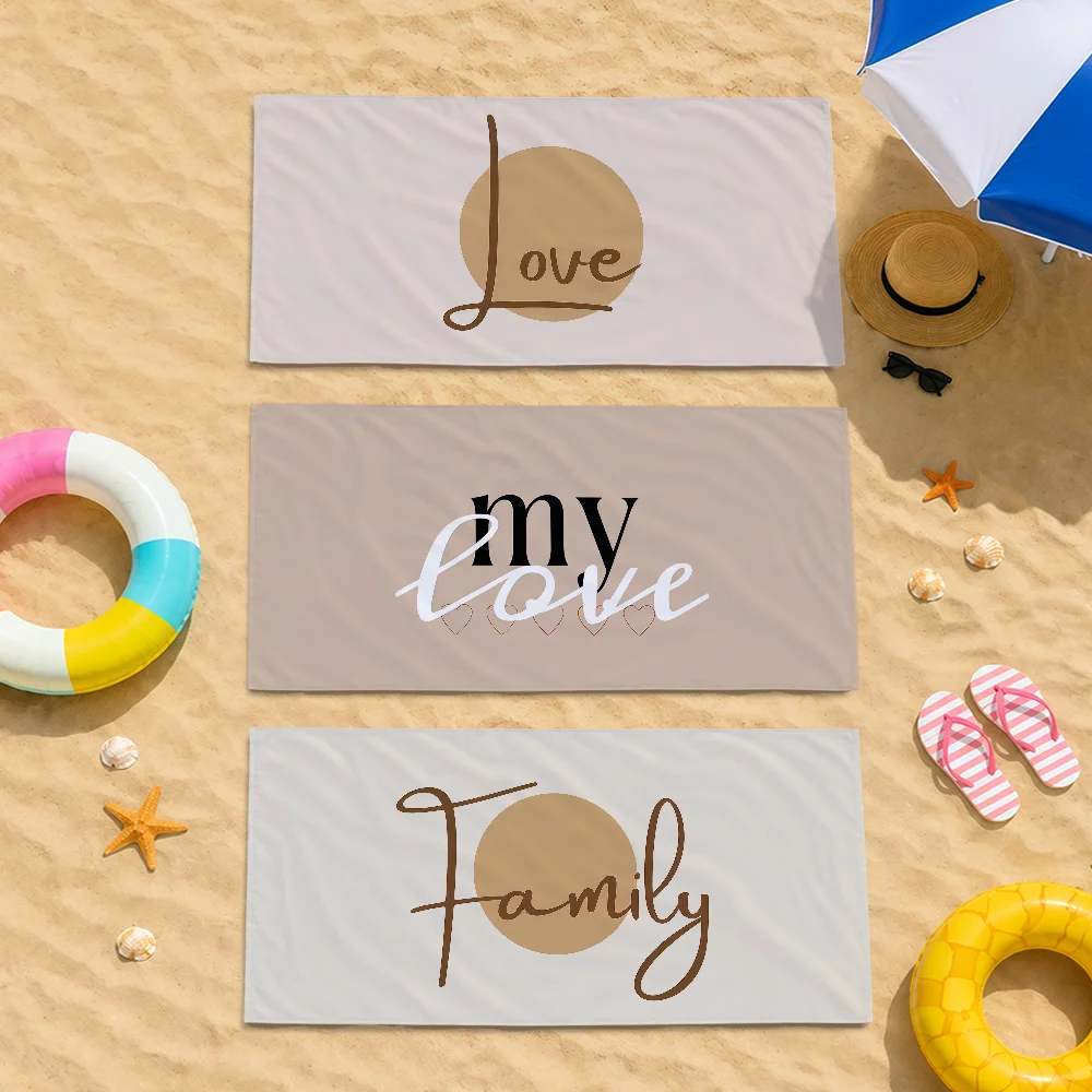 fashion modern Nordic word family love me Beige Towel soft Dry Beach Towels Trip swim Summer Holiday bathing Pool Camp Gift