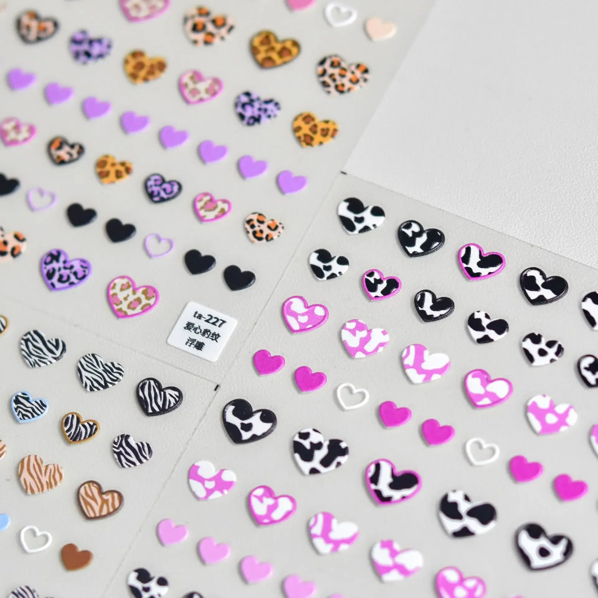 Delicate Geometric Love Heart Leopard Print Zebra Design 3D Self Adhesive Nail Art Stickers 5D Embossed Relief Nail DIY Decals