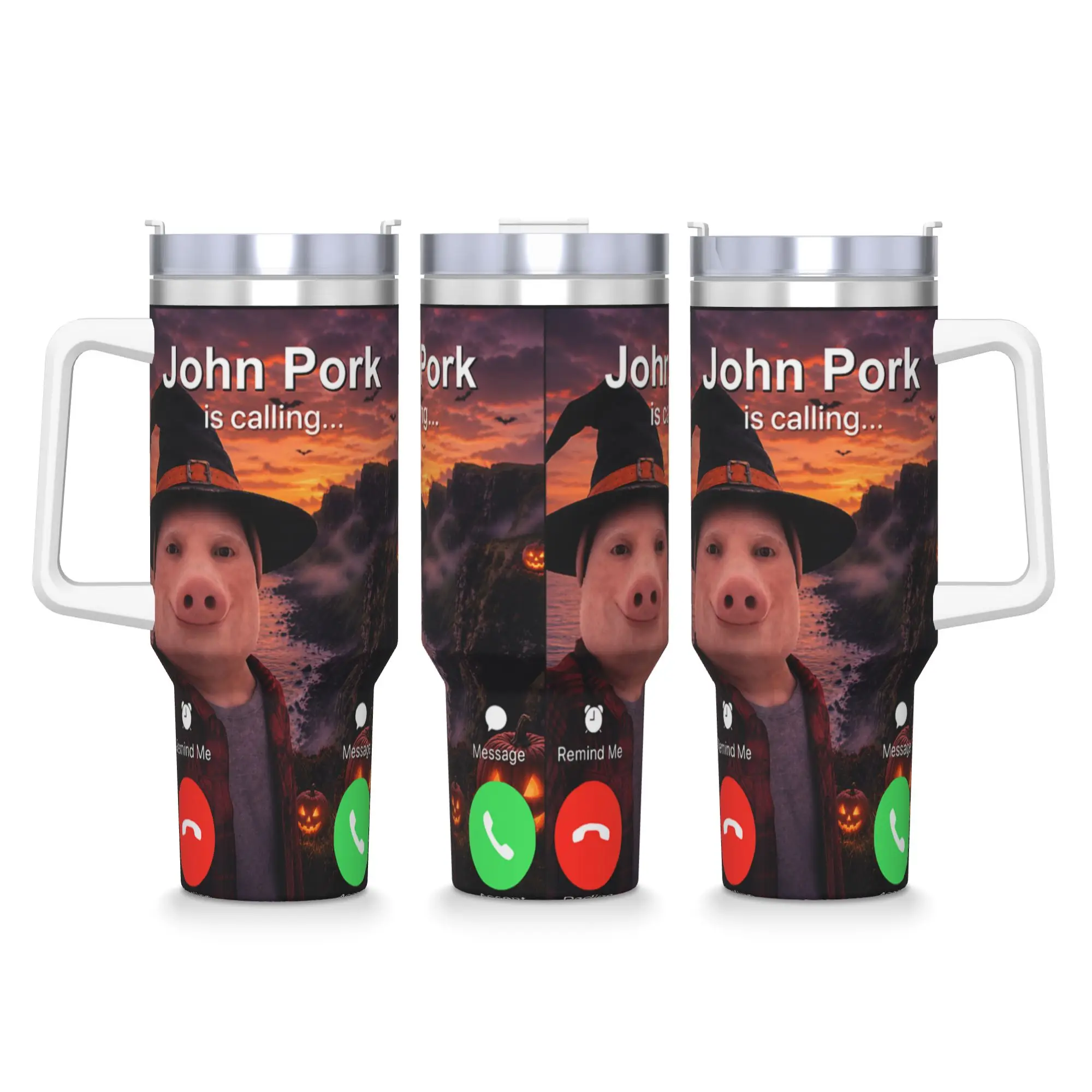 Stainless Steel Tumbler Funny John Pork Witch Costume Halloween Brainrot Meme Thermal Mug Insulated Hot Drinks Mugs Cup