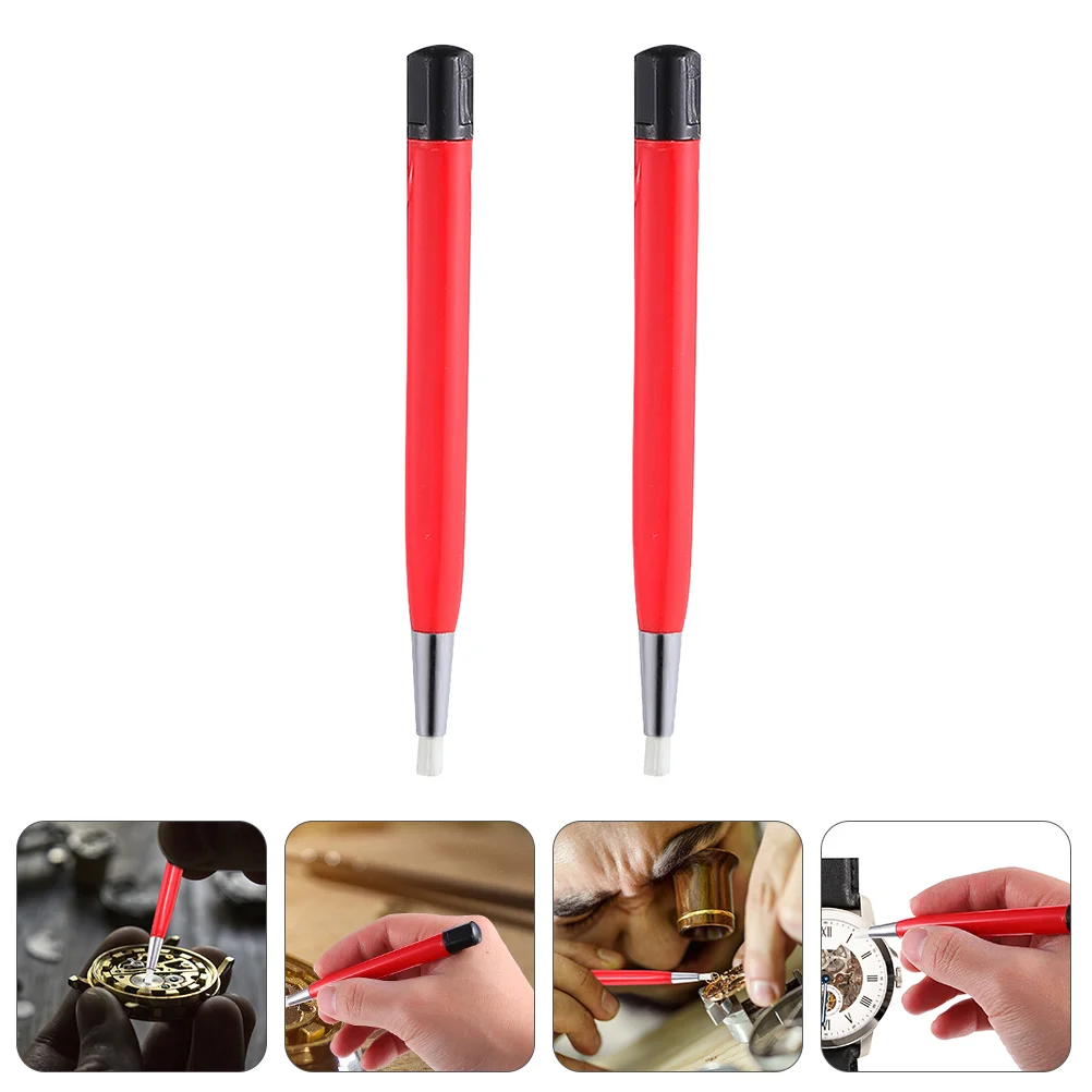 

2 Pcs Fountain Ink Pen Fiberglass Drilling Sweeping Clock Brush Cleaning Watch Red