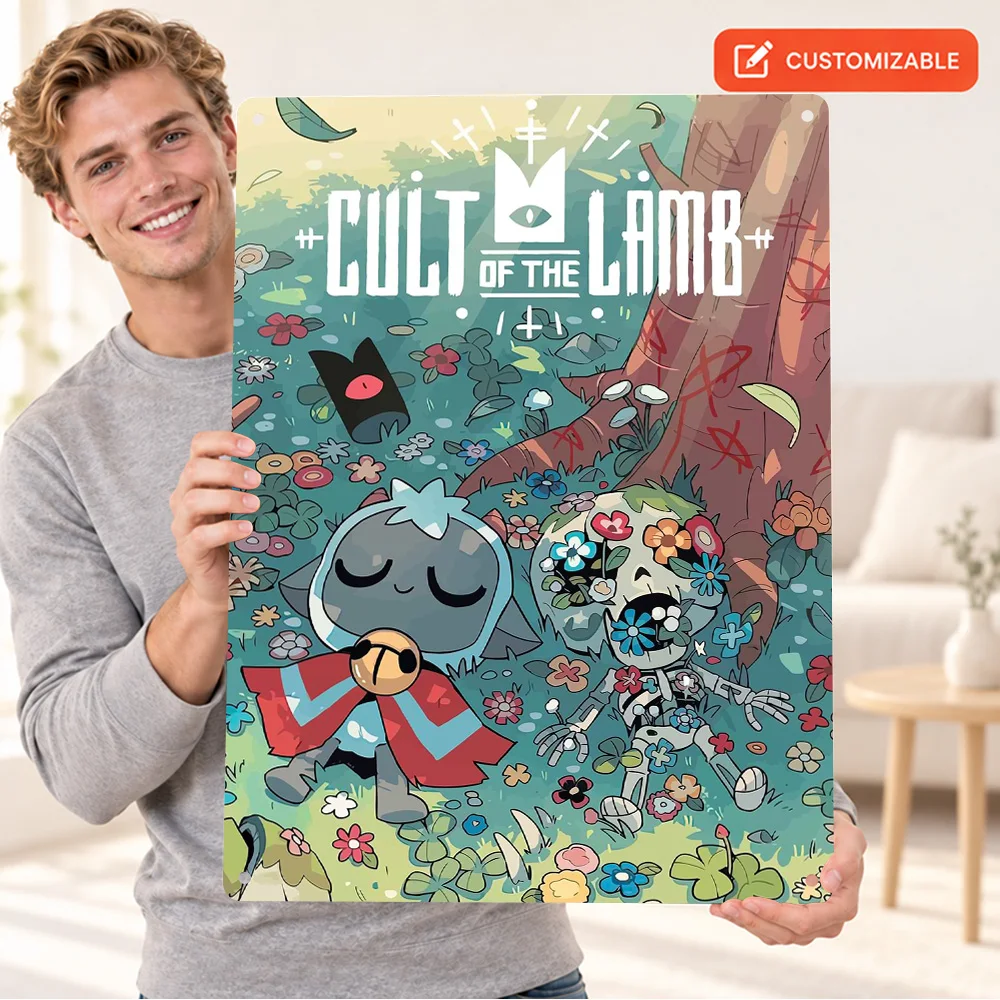 Cult Of The Lamb Printed Poster Personalized Aluminum Metal Sign Vector Illustration Wall Art For Bedroom Video Game Fan Gift