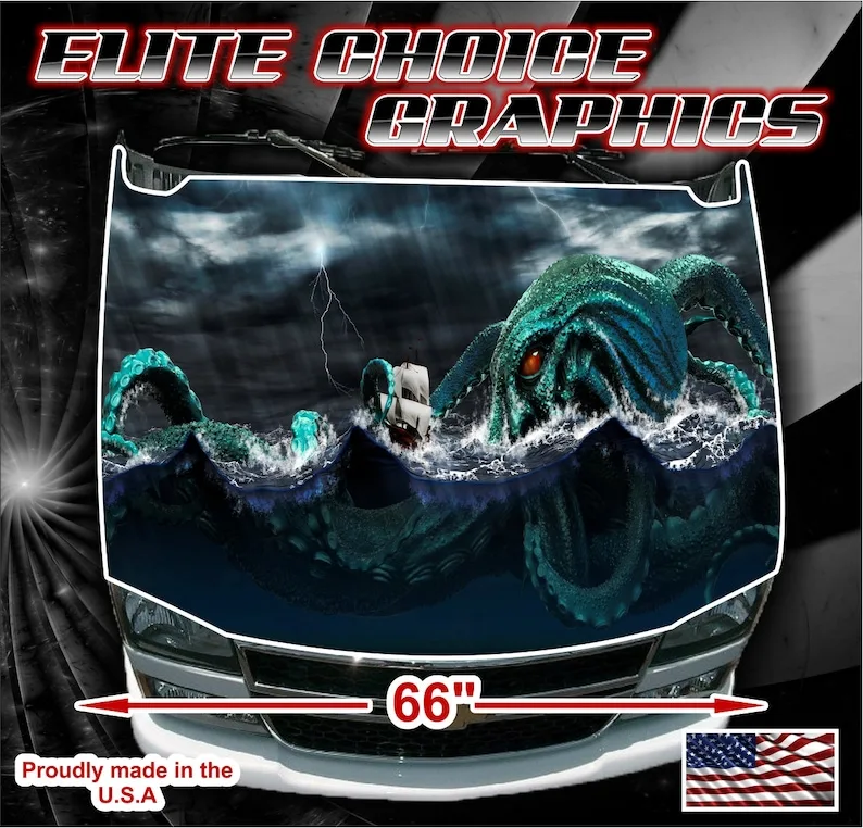 

Kraken Pirate Ship Vinyl Hood Wrap Bonnet Decal Sticker Graphic Universal Fit