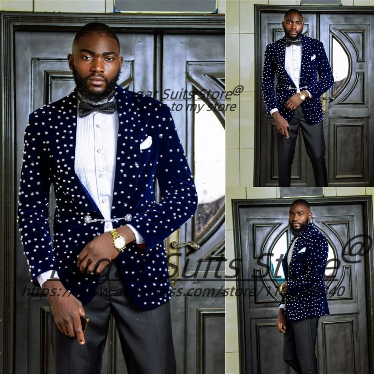 Customized Shiny Diamond Men Suits Customized Slim Shawl lapel Groom Wedding Tuxedos 2Pieces Sets Male Party Blazers Ropa Hombre