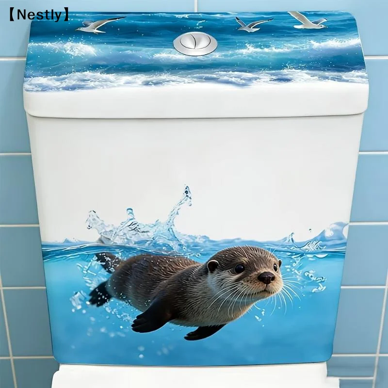 Cute Sea Lion Toilet Sticker Waterproof Bathroom Wall Sticker Self-Adhesive Removable Decals Home Decor DIY〔Nest〕