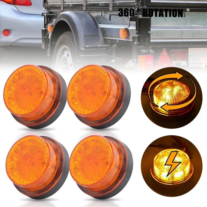 4pcs Universal 12V 24V Amber LED Beacon Light Strobe Flashing Warning Signal Lamp for Lorry Truck Recovery Engineering Car