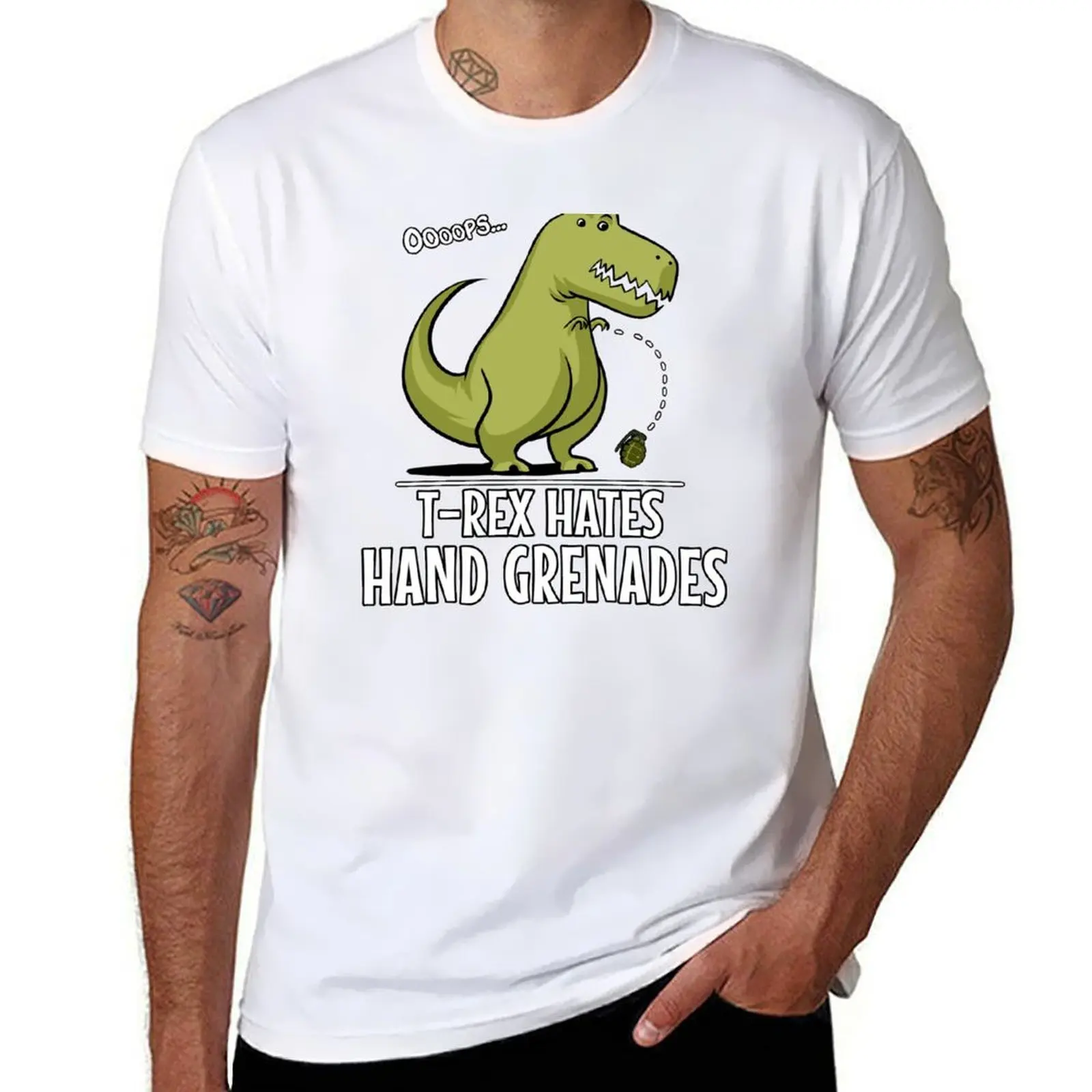 

T-Rex Dinosaur Hates Hand Grenades T-Shirt printed t shirts for man man tshirt T-Shirt