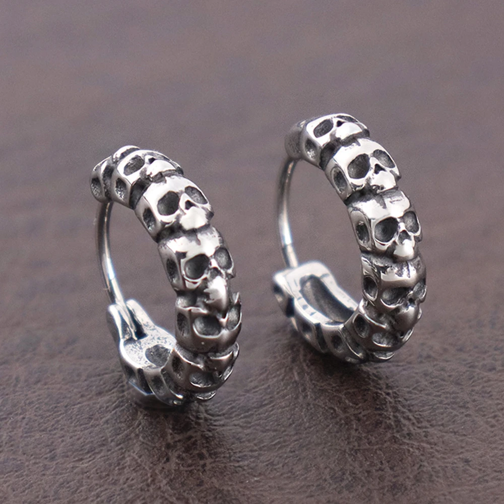Mode Einfache Schädel Hoop Ohrringe für Frauen Edelstahl Kreative Skeleton Huggie Ohrring Gothic Männlichen Pop Schmuck Großhandel