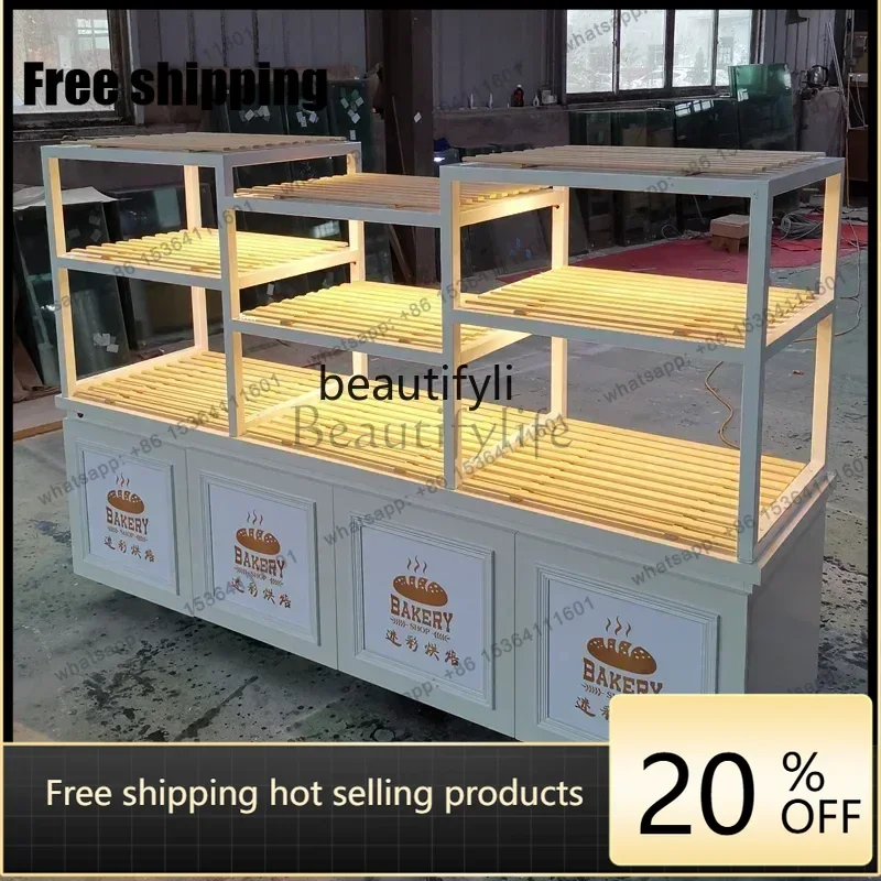 Factory Direct  Iron Art Display Solid Wood Island Bread Cookie Pastry Rack Cake Model Cabinet