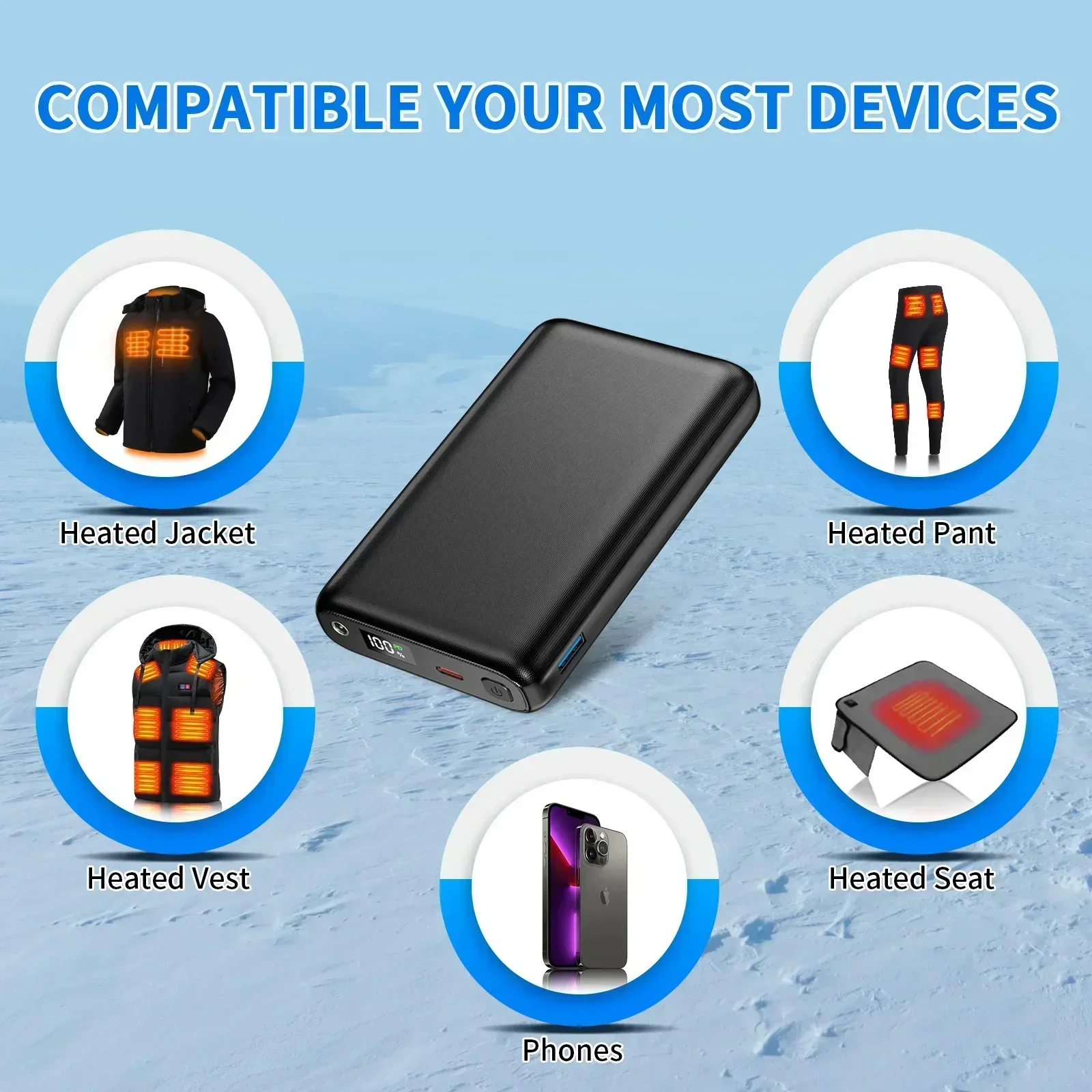 30000mAh Heated Trouser External Powerbank DC 7.4V for Heated Vest Jacket Scarf Gloves Heating clothing Battery Winter Warmth