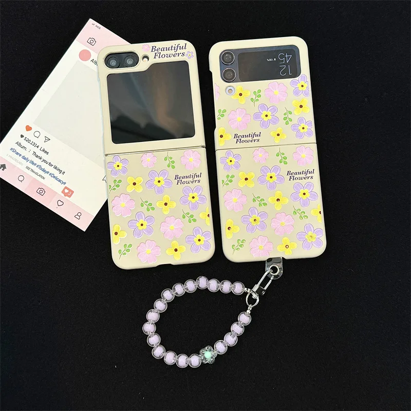 

Yellow Purple Flower Phone Case For Samsung Galaxy Z Flip 7 6 5 4 Protective Back Cover For ZFlip5 ZFlip6 ZFlip7 Case Shell