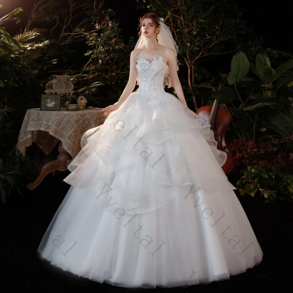 Customized Temperament Graceful Lace Up Wedding Dresses with Lace Appliques Off Shoulder Charming Princess Bridal Gowns