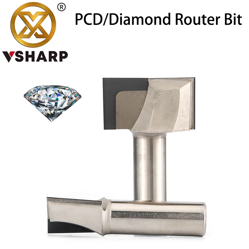 Vsharp  1/2 Shank Diamond Cleaning Bottom End Mill Woodworking Cutter Slotter Machine CNC Engraving Tool PCD Router Bit