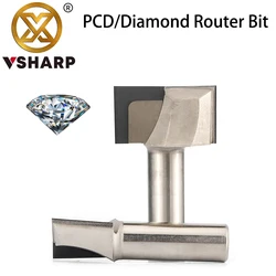 Vsharp-Carpintaria Cortador, Slotter Machine, CNC Engraving Tool, PCD Router Bit, Limpeza De Diamante, Bottom End Moinho, 1/2 Shank