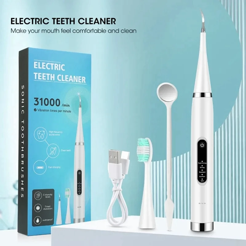 Electric Teeth Cleaner Tooth Whitening & Cleaning Device Waterproof Tartar Remove Fresh Breath Oral Care,Black(1 X Head) Durable