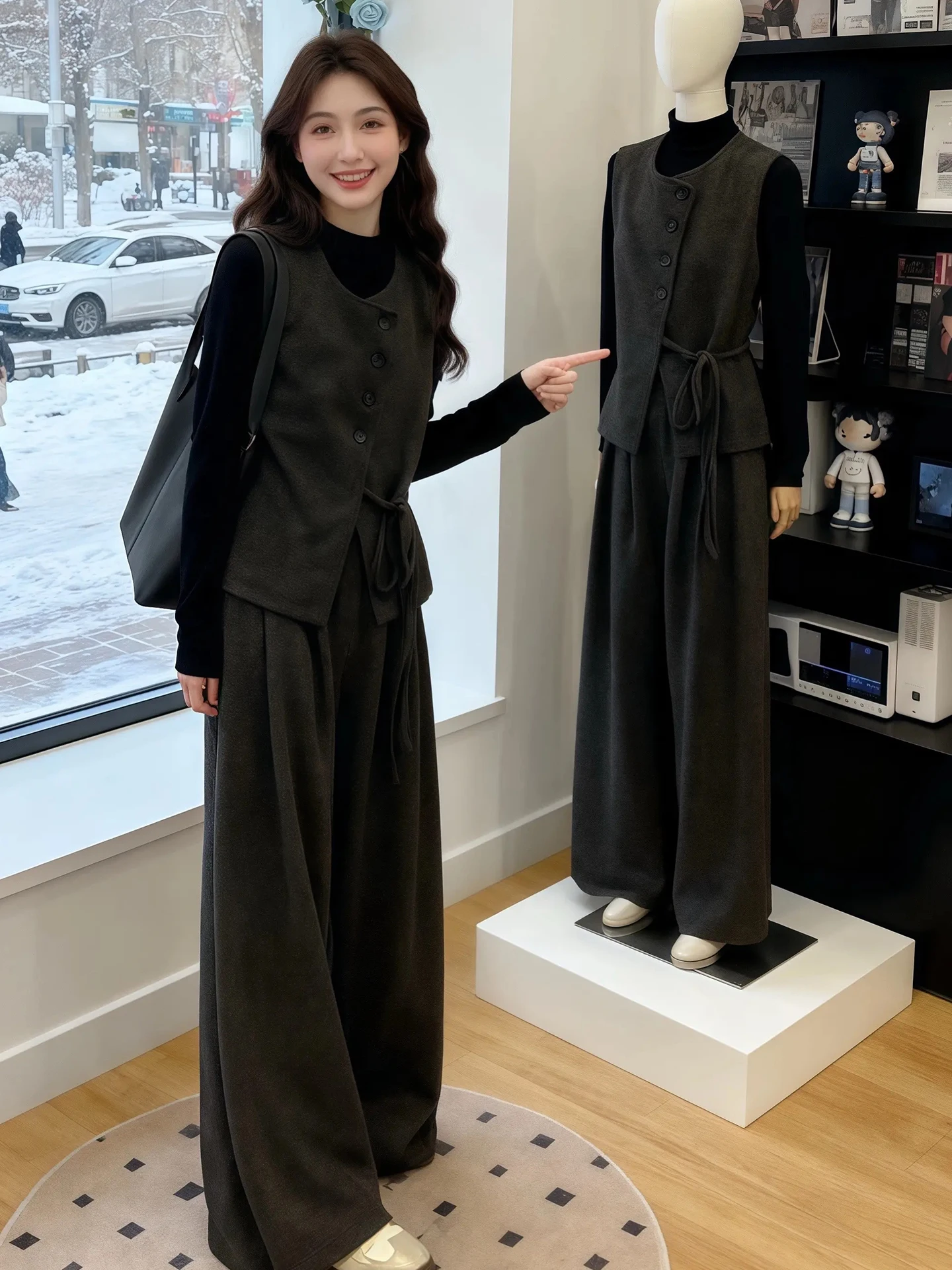 

Elegant Korean Style Women's Three-Piece Set with Vest And Wide Leg Pants Slimming Fashionable Spring Autumn Collection