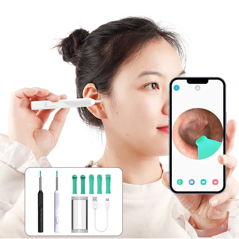 Fiekr Intelligent Visual Earplugs Endoscope, High-Definition Camera with LED Lighting, Type-C Charging, Makeup Cotton Swabs