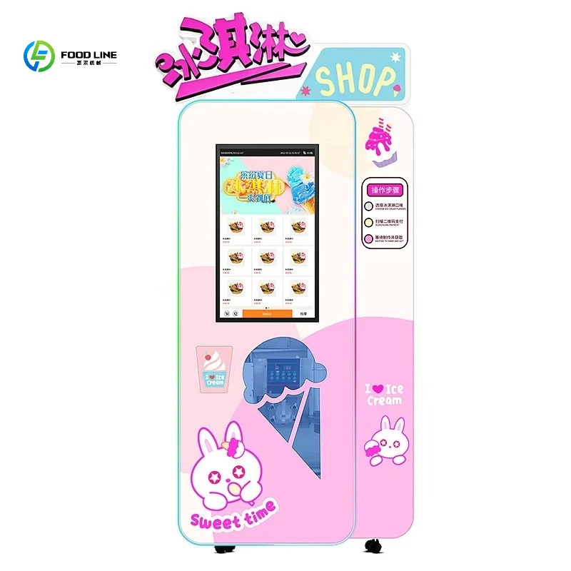 FL Customized Vending Machine Supplier Hot Sale Soft Ice Cream Vending Machine with Multi Flavor Topping and Juice