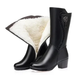 Non-ALD OPTS-Bottes de neige mi-mollet pour femme, velours, coton, noir, bottes longues, chaussures à tube moyen, hiver, taille 41, 42, 2024