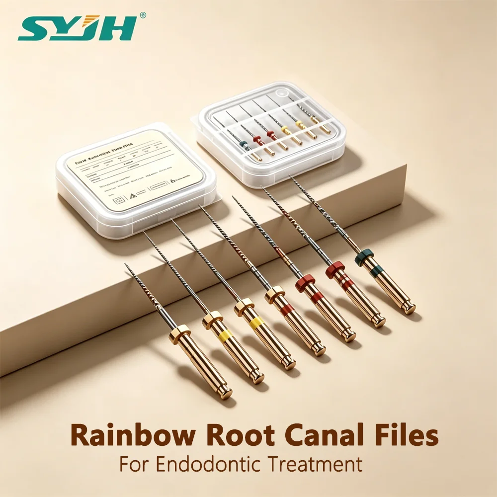 

SYJH 30Pcs/5Box Medical Grade Rainbow NiTi Rotary Files Heat Activated Flexible Root Canal Endodontic Files Dentist Consumables