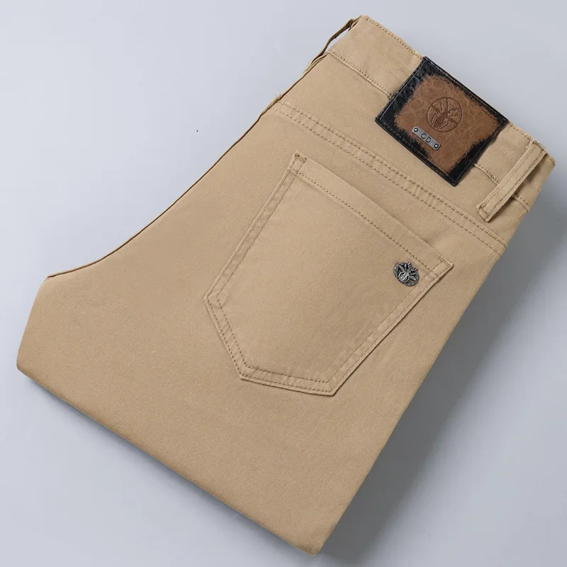 Khaki jeans men's stretch trend light luxury slim fit casual fashion 2025 spring/summer high-end men's pants