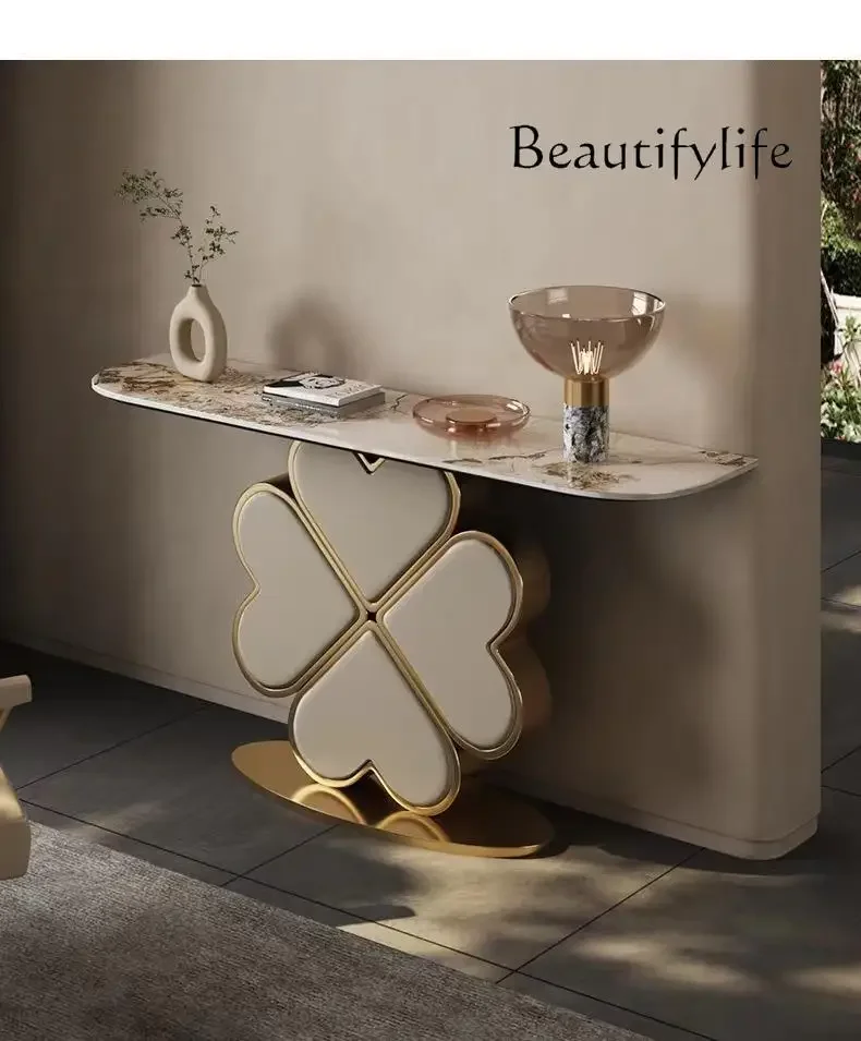 Light luxury entrance table Designer living room entrance corridor Slate stainless steel foyer cabinet Entrance platform