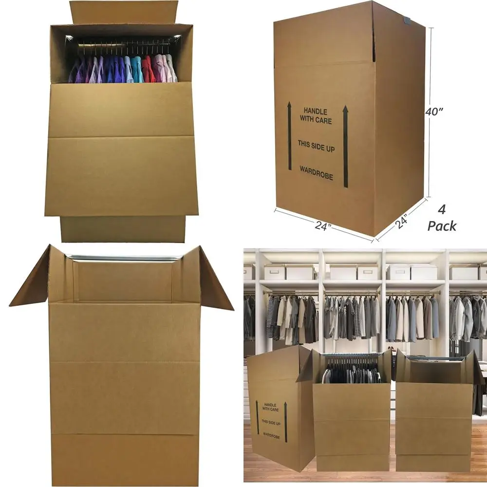

4-Piece Space-Saving Wardrobe Boxes with Hanging Bar and Hangers
