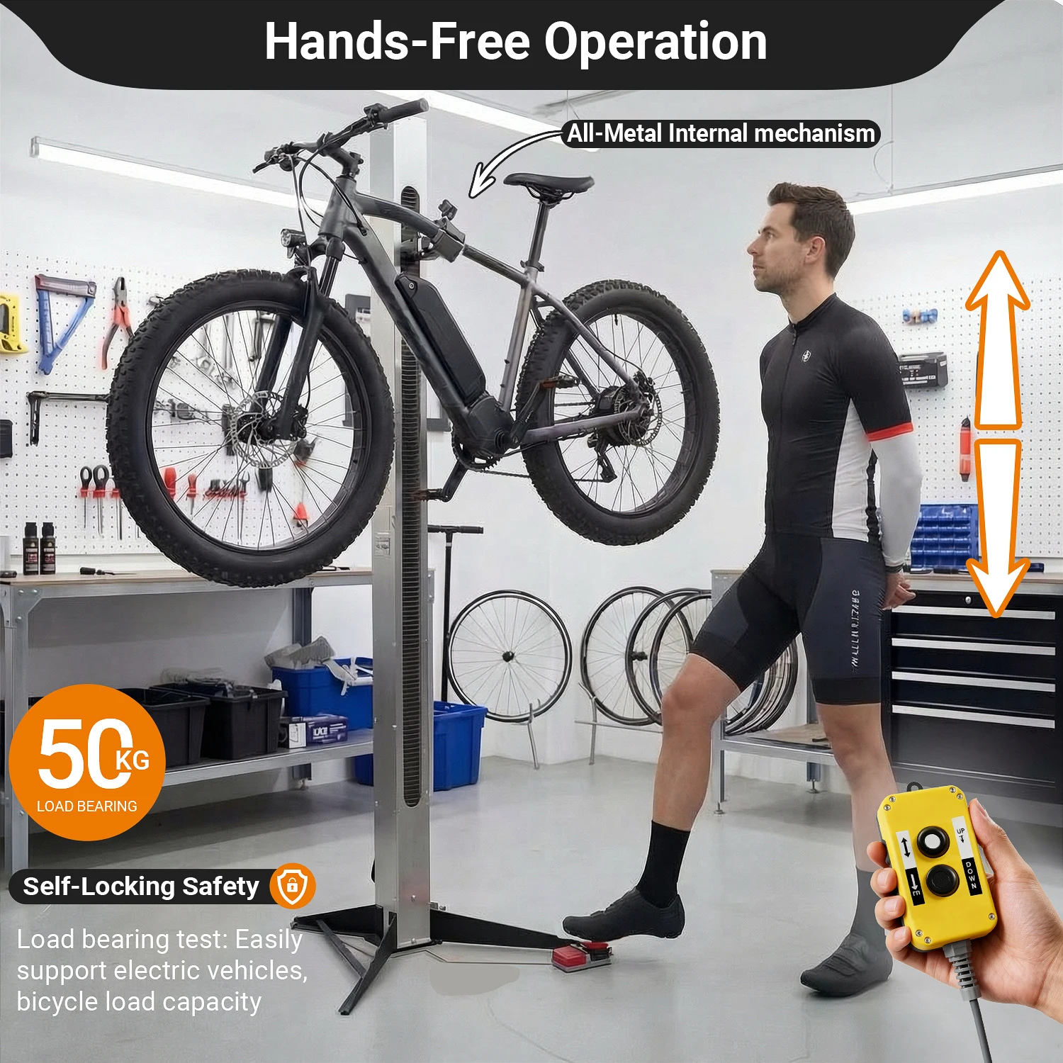 Teraysun CS-ES-06 50kg Load Professional Electric Bicycle Repair Stand Foldable Space-Saving Motorized Cycle Workstand