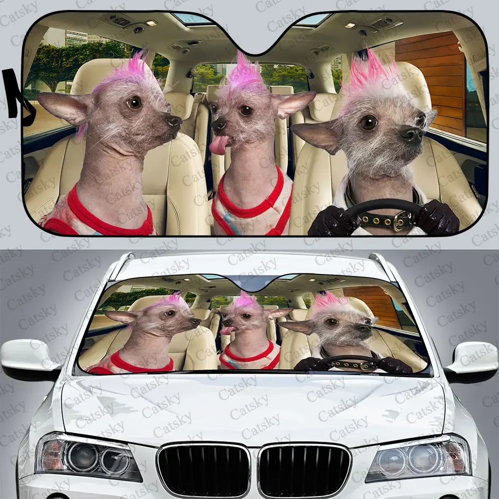 Chinese Crested Dog Car Sunshade, Car Decor Gift, Windscreen Sunshield for Car Window Sunshade Cover Foldable Uv Ray Reflector