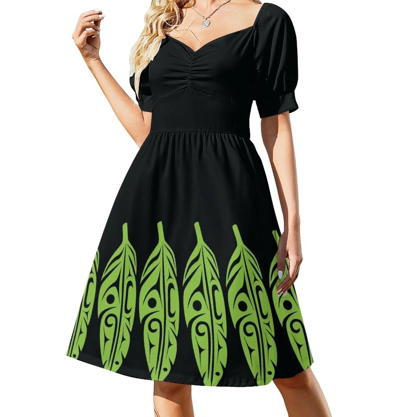 

Feathers - Lime Green on Black Short Sleeved Dress summer dresses ladies 2025 Dress for pregnant women dresses summer Dress