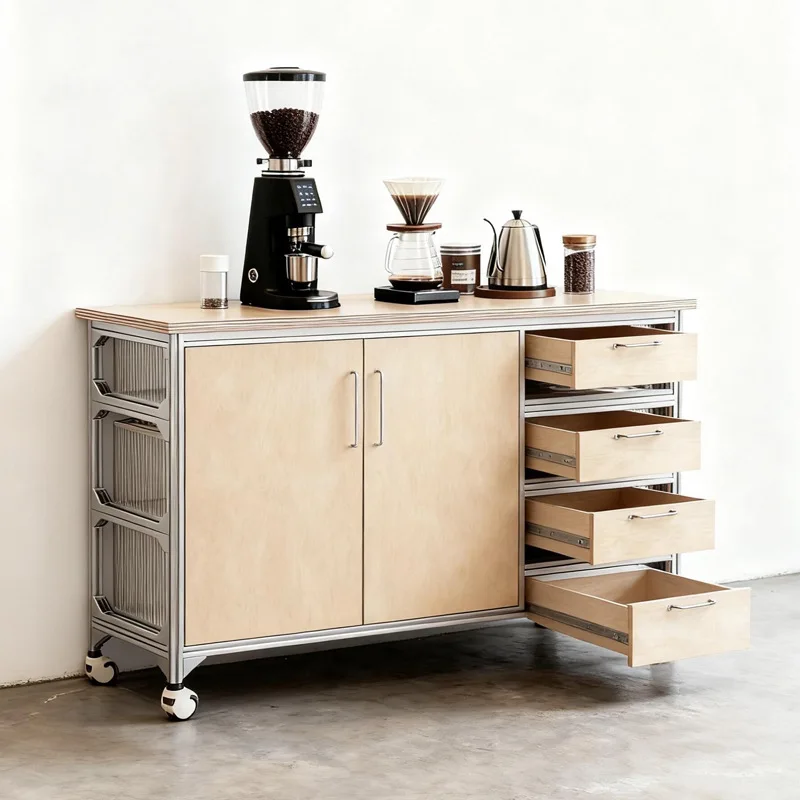 Aluminum profile marine plate drawer cabinet dining side cabinet open matte acrylic storage cabinet