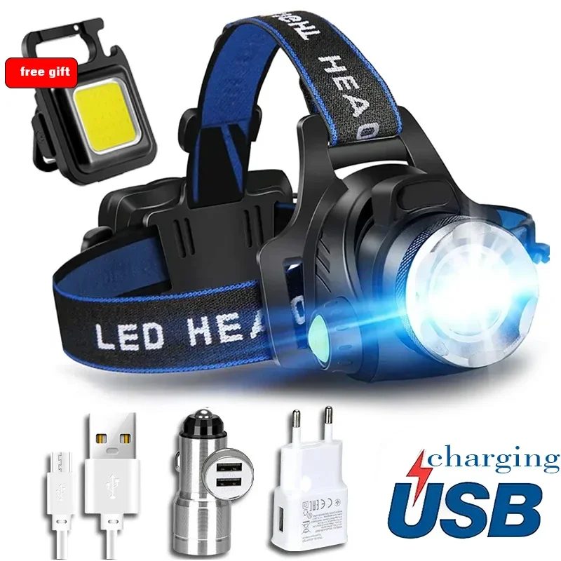 

Powerful LED Headlamp 18650 DC/USB Rechargeable Headlight Zoomable Head Lamp Waterproof Head Light High Lumens Head Flashlight