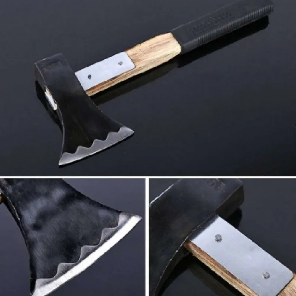 لتقطيع الحطب والأشجار والتخييم وفأس يدوي من الفولاذ الكربوني فأس مقبض خشبي معزز للاستخدام الخارجي #3