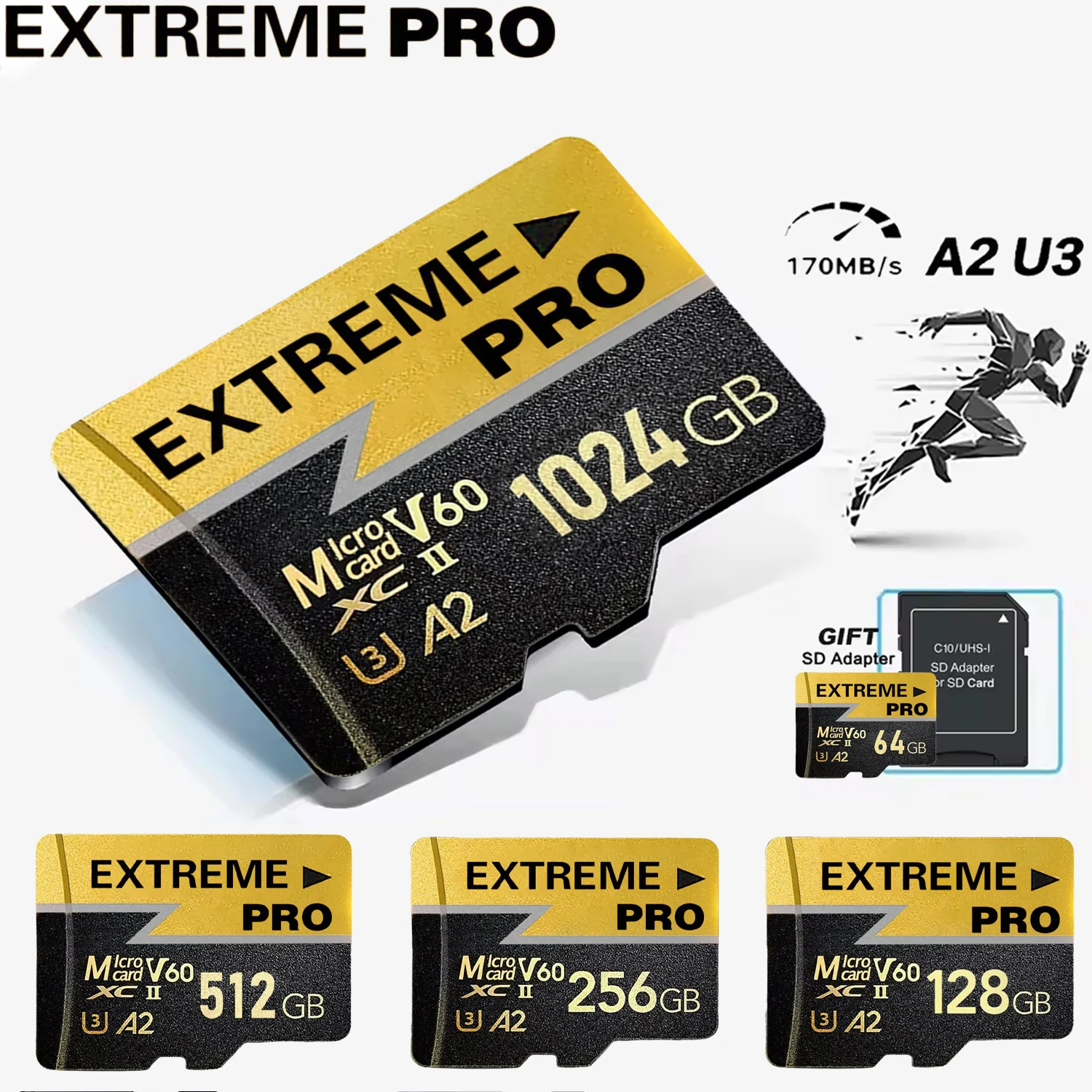 

Карта памяти Micro TF SD Extreme 1TB 512GB 128GB 256GB 64GB U3 V60 4K Full Memory Flash Cards для телефона, компьютера, камеры