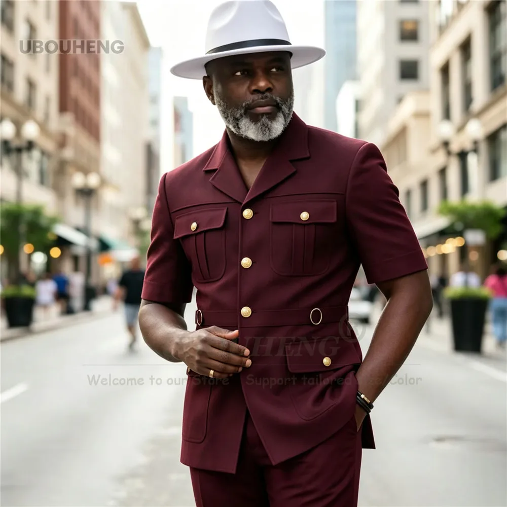 African Suits Men For Wedding Classic Short Sleeves Prom Tuxedo Attire Customized 2 Piece Sets Man Business Party Clothing 2026