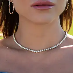 3MM Round Bezel Setted CZ Tennis Chain Geometric Choker Necklace For Women Iced Out Luxury Jewelry