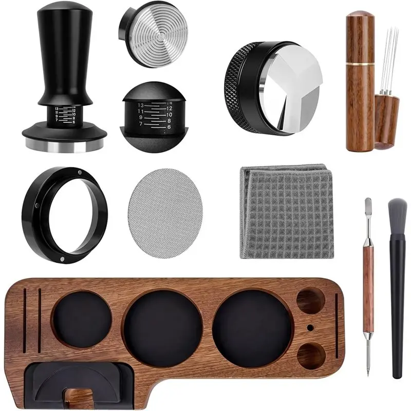 

【PARTY DAY】WDT Stirrer, Espresso Tamper Station 9 Pack, Coffee Distributor Tamper, Dosing Funnel& Puck Screen 58Mm