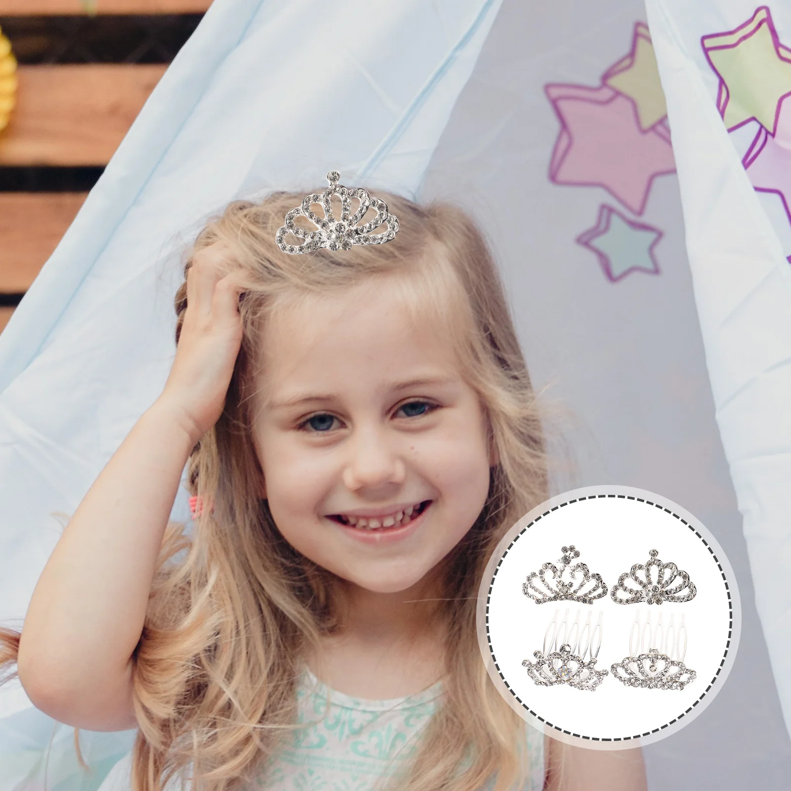 

4Pcs Kids Crown Comb Rhinestone Tiara Small Crown Headdress for Party Girls Headpiece Elegant Hair Accessory Girls Tiara Decor