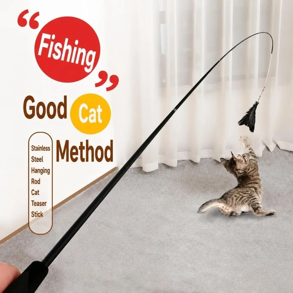 1.8m Extra Long Retractable Cat Wand Toy 4-Section Telescopic with Detachable Feather Worm Refill Telescopic Cat Wand