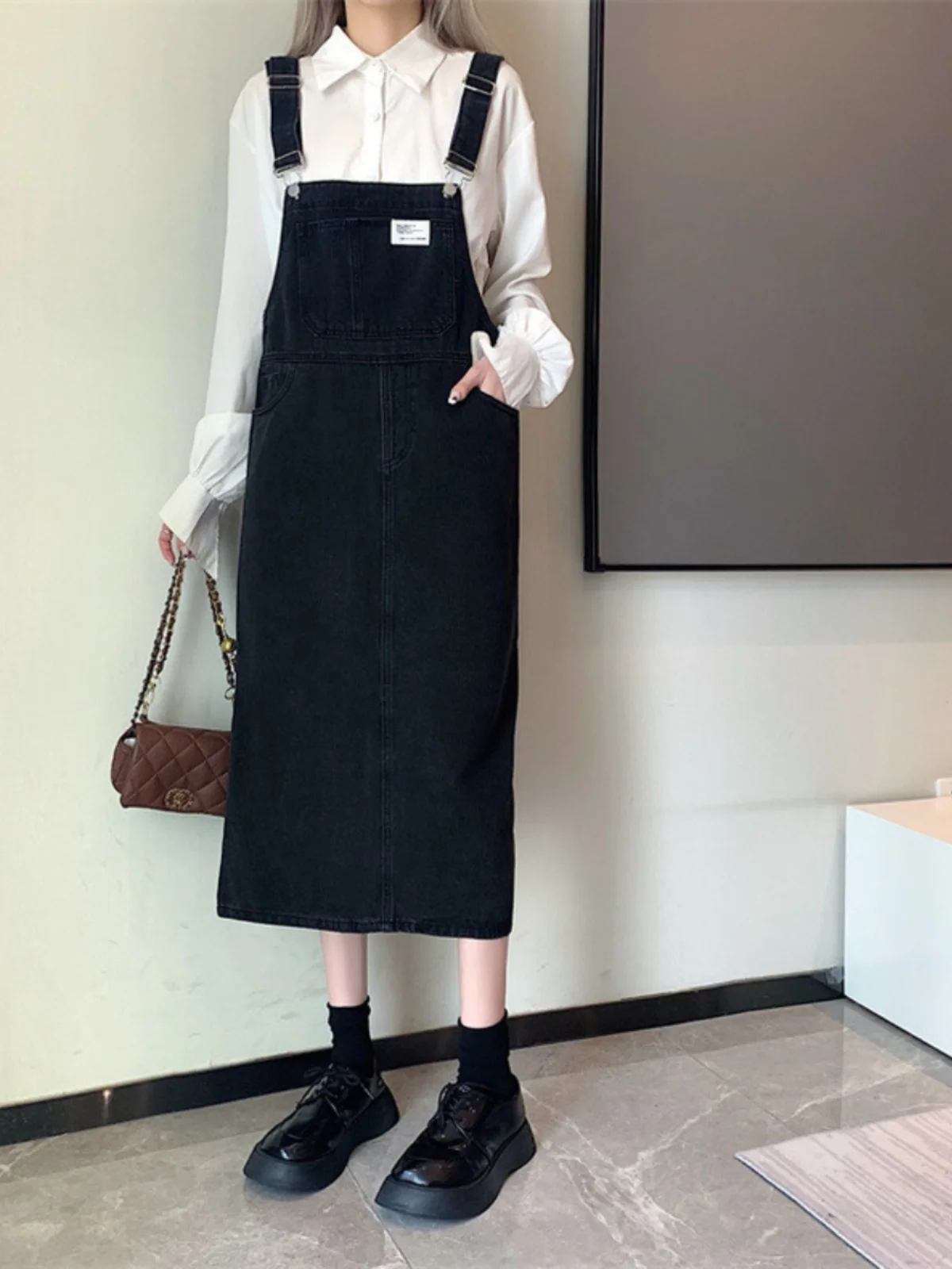 Slimming Mom Jeans Overalls Women's Summer New Large Size Loose Long Midi Dress Korean Style Commute High Waist A-Line Skirt