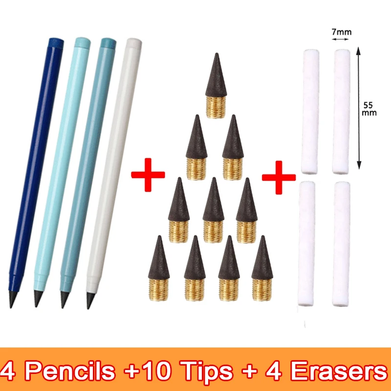 

18PCS/Set Unlimited Pencils No Sharpening Kawaii Infinity Eternity Pencils No Ink School Art Supplies Stationery Nib Eraser Gift