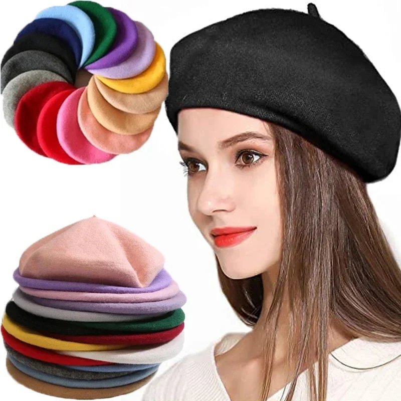 Vintage Plain Beret Cap Beanie Hat French Style Women Girls Wool Warm Winter Hat Femme Hats Caps Street Fashion