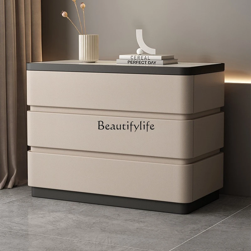 Bedside table three-layer large size simple modern light luxury high-end sense new solid wood three-bucket cabinet