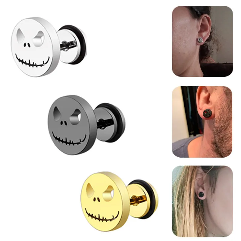 

Women Men's Gothic Skull Stud Earring Hip Hop Screw Back Earrings