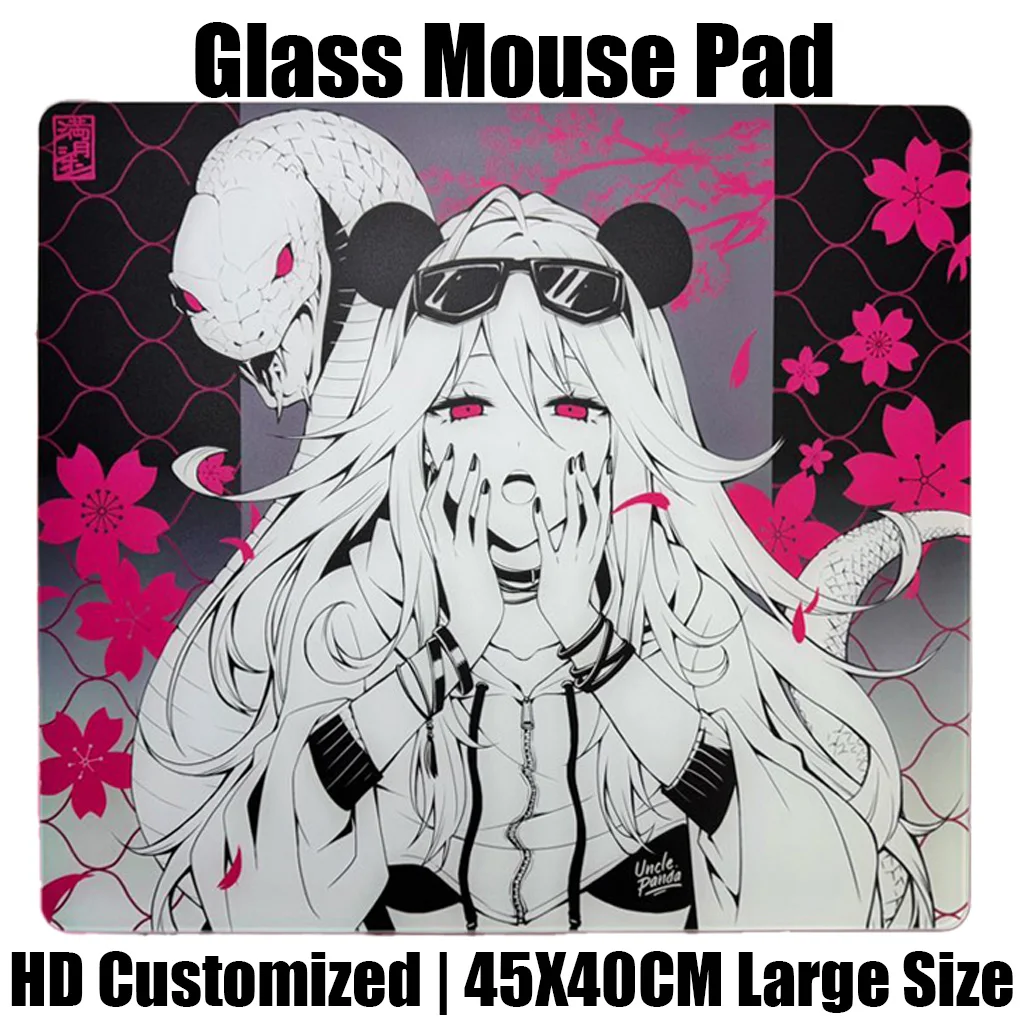Japanese Anime Uncle Panda YUME Glass Mouse Pad Gaming Reproduced Upgrade Coated Smooth Surface Custom Gamer FPS Gaming Desk Mat