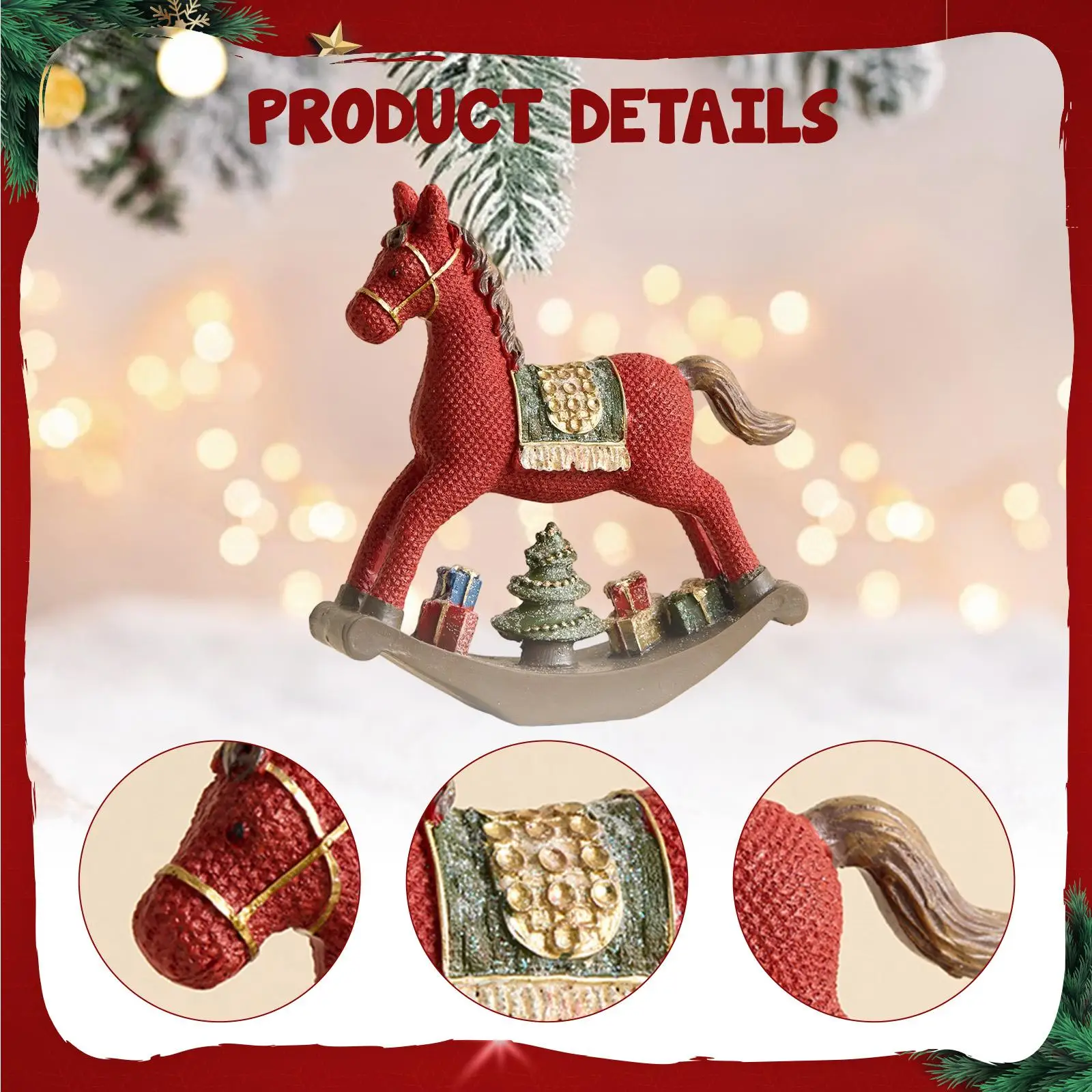 Rocking Horse Figurine Resin Animal Sculpture Table Centerpiece for Office Desk Xmas Decoration